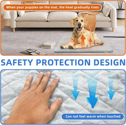 Pet Heating Pad for Cats Dogs Electric Heated Bed Waterproof Warming Mat Indoor Outdoor Chew Resistant Cord Adjustable 5 Timer and 6 Level Temperature for Pets Puppy Animals-17.7x17.7in
