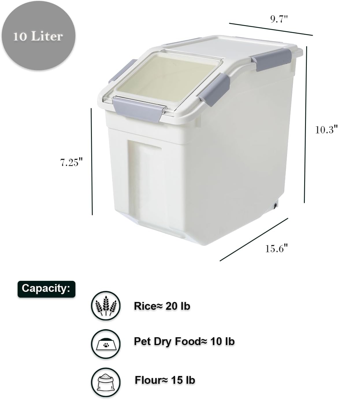 33 Liter / 50 lbs Rice Storage Container with Measuring Cup, BPA free, For Rice | Grain | Pet Food | Flour, White