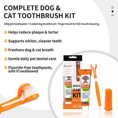 Dog & Cat Toothpaste Kit with Toothbrush & Finger Brush, Vanilla, 100g