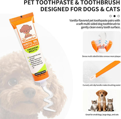 Dog & Cat Toothpaste Kit with Toothbrush & Finger Brush, Vanilla, 100g