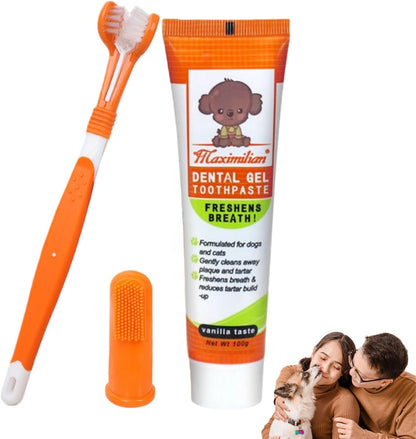 Dog & Cat Toothpaste Kit with Toothbrush & Finger Brush, Vanilla, 100g