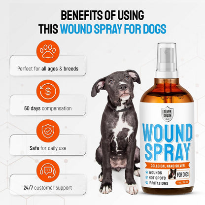 Dog Wound Spray Helps with Hot Spots, Irritations, Bites, Burns, Rashes, Itch, Scratching – Better Use with a Dog Cone to Stop Licking – Safe for Large and Small Breeds – 4 oz