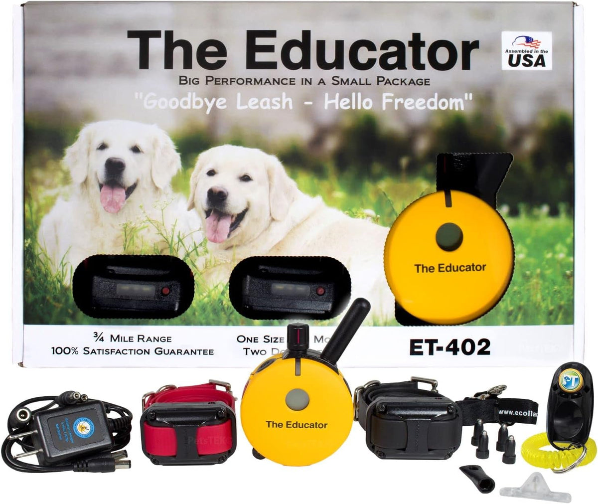 Educator ET-400 E Collar for Dog Training with Remote - 3/4 Mile Range, Waterproof, 100 Blunt Stimulation Levels, Tone or Vibration Mode, Night Tracking Light for Small, Medium & Large Dogs